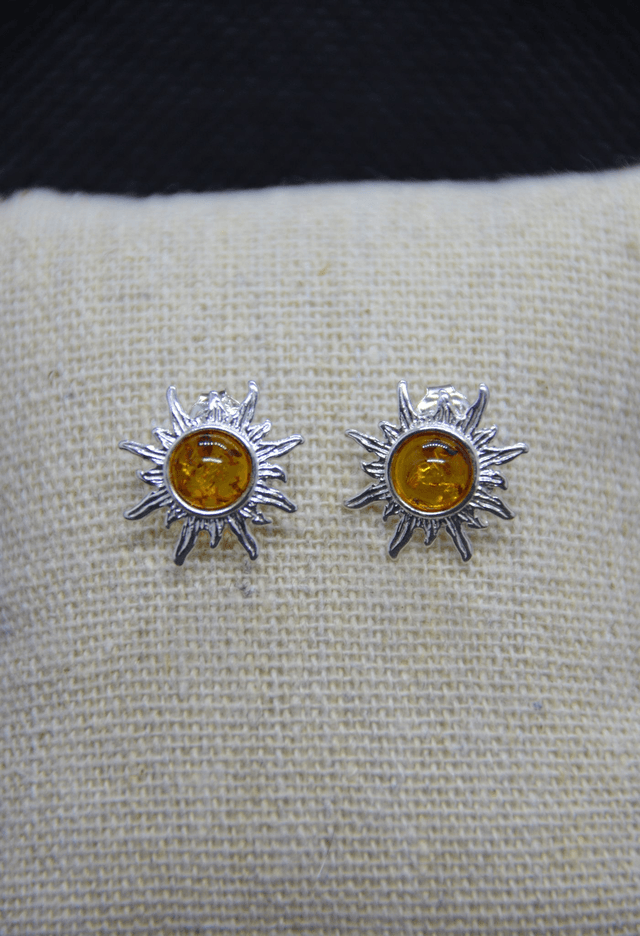 Boucles d'oreilles en ambre & argent forme soleil