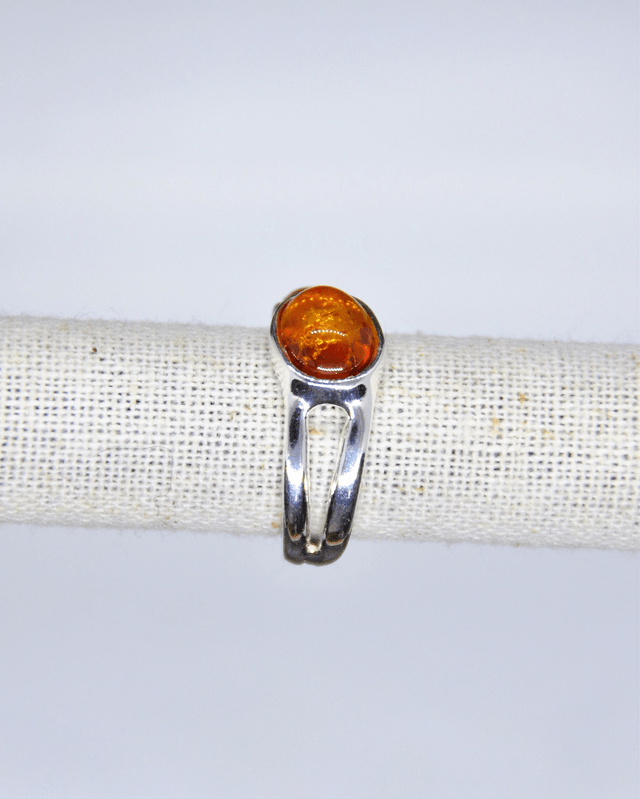 Bague Argent & Ambre baltique réglable