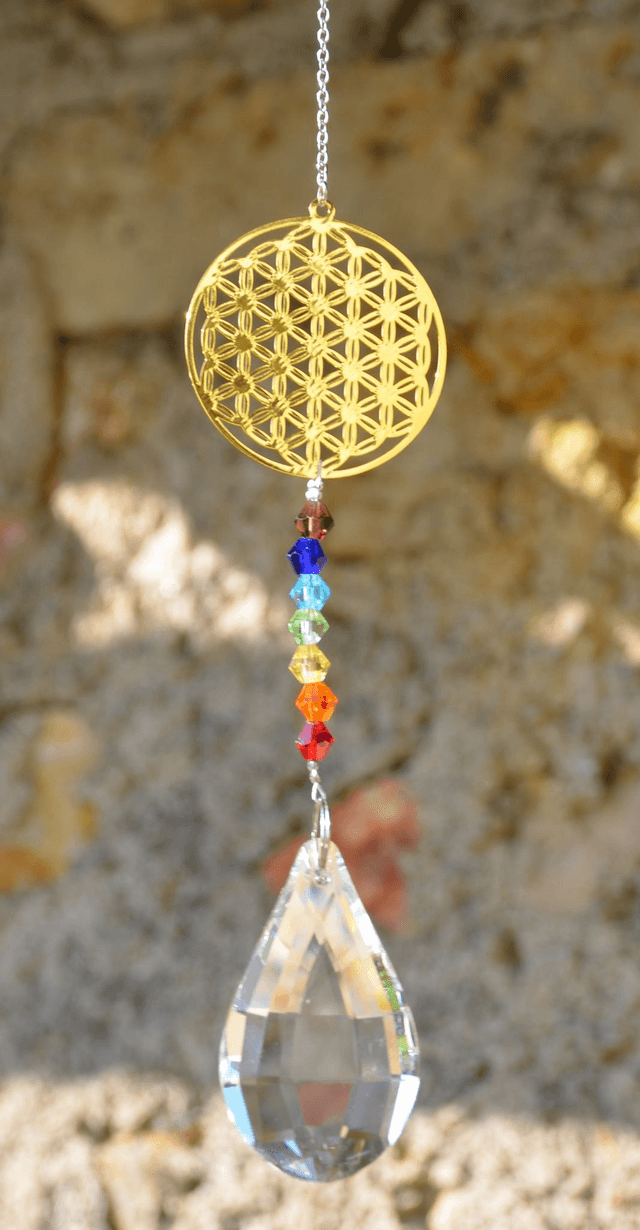 Fleur de Vie goutte de cristal & chaine des chakras