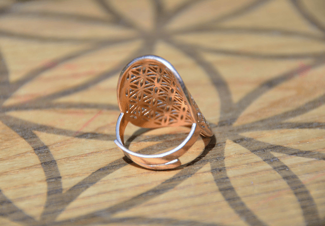 Bague fleur de vie en laiton couleur or rose 