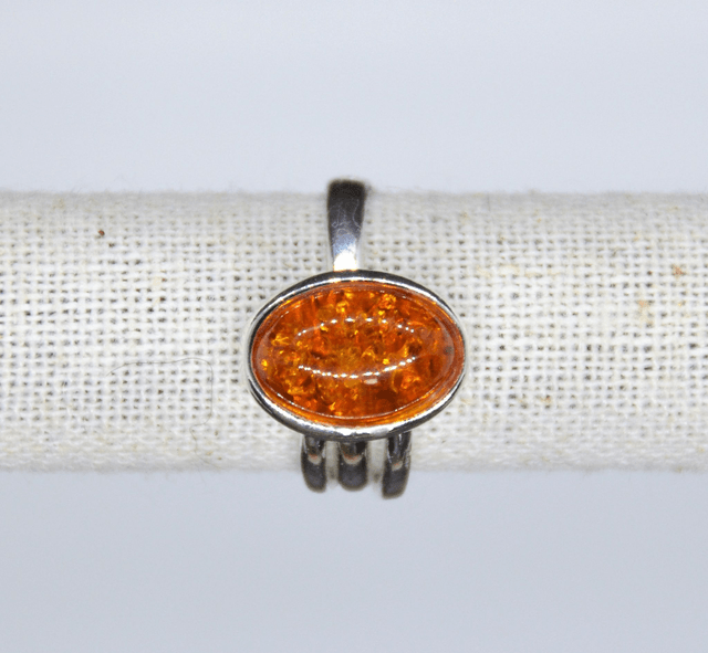 Bague ovale Argent & Ambre baltique réglable
