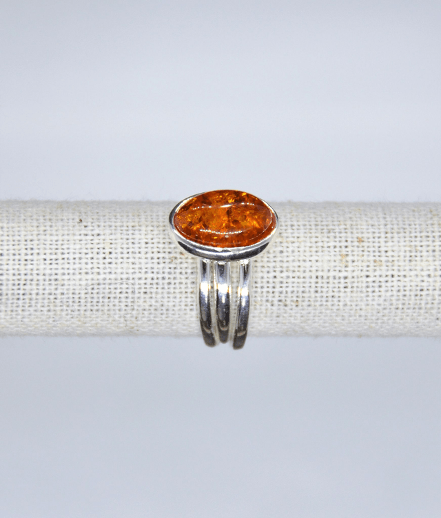 Bague ovale Argent & Ambre baltique réglable