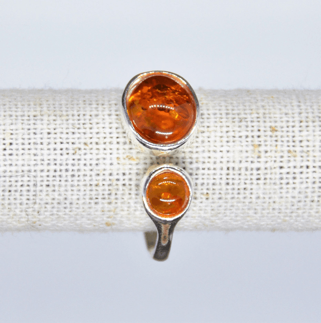 Bague Argent &amp; Ambre baltique réglable