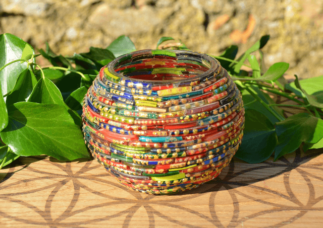Photophore mosaïque rayures colorées