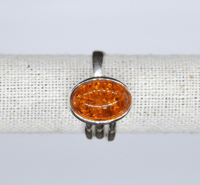 Bague ovale Argent &amp; Ambre baltique réglable